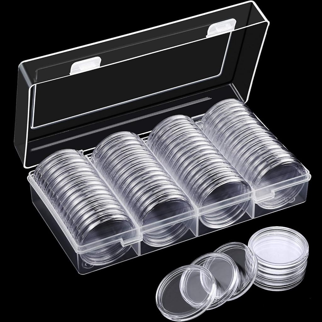 Climberty® Silver Dollar Coin Holder Case, Transparent Plastic Round Capsule Container for Collecting and Storing Coins, Fits 17-40mm Indian Coin Sizes, Secure Protection for Collectors Climberty® Silver Dollar Coin Holder Case, Transparent Plastic Round Capsule Container for Collecting and Storing Coins, Fits 17-40mm Indian Coin Sizes, Secure Protection for Collectors
